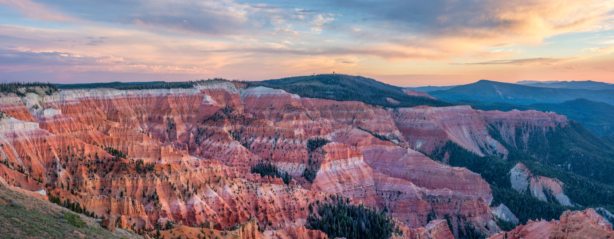 Sunset over the Cedar Breaks amphitheater from Chessmen Ridge, up the canyon from Parowan