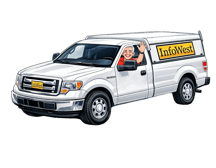 Fred, your friendly InfoWest neighbor, waving from a service truck